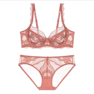 Women Sexy Lace Floral Embroidery Bra And Panty Lingerie Underwire Ultra Thin Scalloped Edge Breathable Minimizer Lingerie