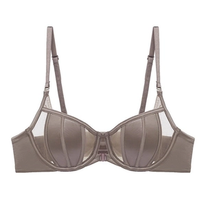 French Sexy Front Buckle Rabbit Ear Thin Mold Cup Bra For Women Glossy Satin Mesh Splicing Minimizer Bra Underwire Lingerie Underwear