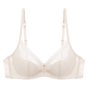 French style beige lace bra with soft wire and delicate floral embroidery detailing