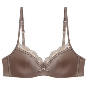 Nahtloser Satin-BH mit Spitzenbesatz für Damen in Kaffeebraun mit Trägern