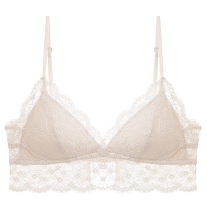Sujetador triangular de encaje francés en blanco marfil con diseño floral