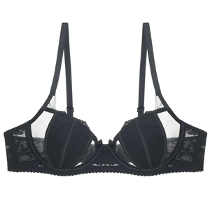 French style sexy black lace bra with soft underwire and transparent mesh details