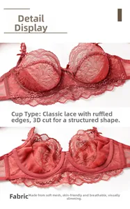 Dettaglio reggiseno in pizzo rosso con coppe taglio 3D e fodera in mesh traspirante
