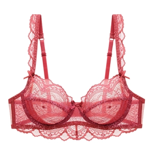 Eleganter tiefroter transparenter Spitzen-BH mit Stickerei und verstellbaren Trägern
