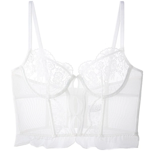Weißes Bustier-Top aus floraler Spitze mit transparenten Netzeinsätzen und Trägern