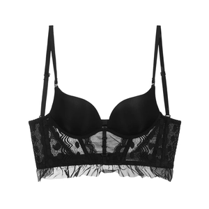 Französisches Spitzen-Bralette-Set mit Push-up-Effekt und Korsett-Stäbchen in Schwarz