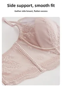 Detailed view of lace bra side support boning for smoothing and shaping effect
