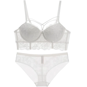 Ensemble de Lingerie Sexy en Dentelle de Polyamide pour Femmes Design Croisé Rembourré Soutien-Gorge et Culotte Top And Bottom