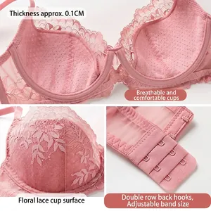 Lingerieset met kanten bh voor dames met ultradunne cups van 0,1 cm in lichtroze kleur