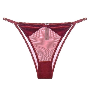 Sexy Women Velvet Mesh Splicing Thong Adjustable Side Straps Low Waist T-Back Breathable Cotton Crotch Lingerie Panties