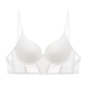 Sujetador push-up blanco sin costuras estilo francés con malla transparente y espalda aire