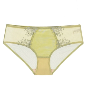 Culotte en maille dentelle jaune clair avec broderie florale et gousset en coton pur