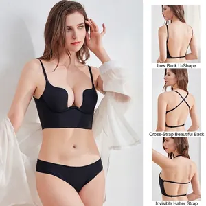 Conjunto de sujetador sin espalda en U con tirantes convertibles en color negro