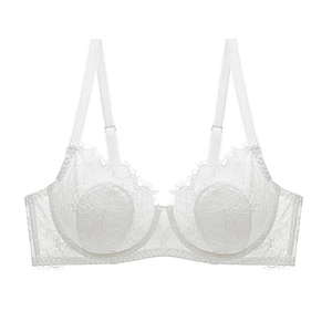 Détail de la dentelle florale blanche et de la bordure en dentelle cil sur le soutien-gorge
