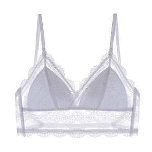 French style white lace triangle bralette with adjustable straps and wireless design