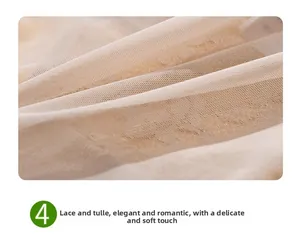 Detalle de primer plano de encaje beige y malla con delicados bordados florales