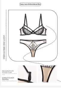 Détail macro d'un ensemble soutien-gorge en dentelle brodée française avec tulle
