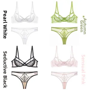 Ensembles de lingerie en dentelle en quatre couleurs avec broderie florale fine
