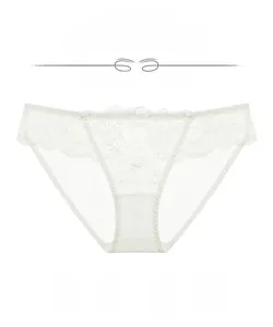 Detail van witte kanten slip met bloemenborduursels en een transparante textuur