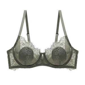 Soutien-gorge à armatures en dentelle vert foncé élégant avec résille florale