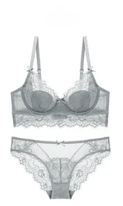 Silver grey lace lingerie set with 3D cup underwired bra and matching panty