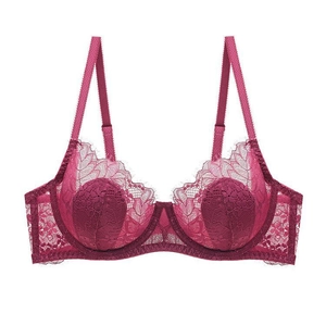 Soutien-gorge en dentelle rose foncé avec armatures et détails en maille