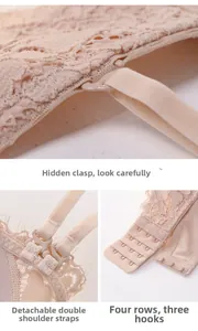Detail of pink lace bra with invisible buckle and adjustable four-row back closure