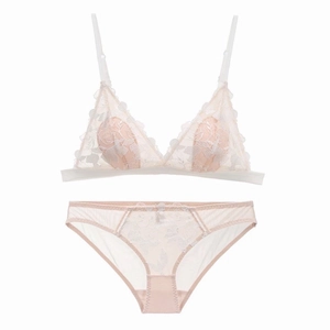 Sujetador de Encaje Sin Aros de Estilo Francés Arriba Y Abajo Bordado de Rosa Romántico Copa Triangular Transpirable Bralette Lencería Mujer