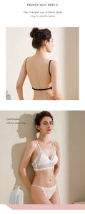Set dettagliato di bralette a triangolo in pizzo francese bianco e slip coordinati