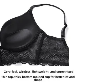 Detail of push-up bra pad with thick lower and thin upper padding for lift and support