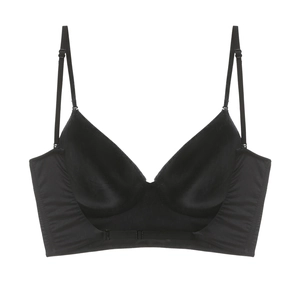 Seamless black plunge bra with adjustable straps and soft underwire for comfortable support