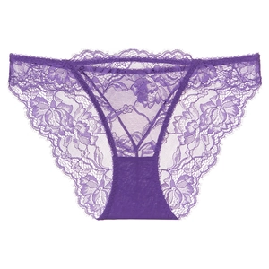 Bragas elegantes de encaje floral morado para mujer con entrepierna de algodón y encaje fino