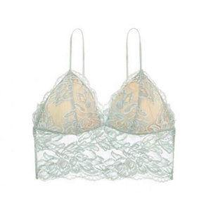 Minzgrünes Bralette aus floraler Spitze mit dünnen Trägern und flacher Rückenansicht