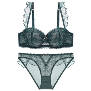 French Sexy Lace Lingerie Set For Women Push Up Bra And Panties Floral Embroidery Bow Decor Intimates Underwear