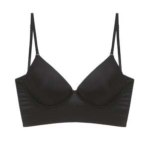 Seamless black French-style U-shaped underwire bra with slim adjustable straps