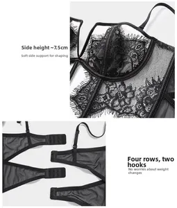 Lace bra detail with 7.5cm side height, flexible boning, and four-row hook-and-eye closure