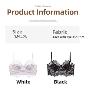 Detailed size chart for lace bras in white and black with sizing from S to XL