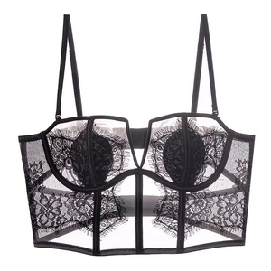 Französischer Stil Wimpernspitze Bustier Korsett Top Für Damen Sexy Transparenter Netzstoff Weicher Bügel BH Lingerie