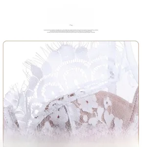 Close-up of delicate white eyelash lace with intricate floral patterns and textured details