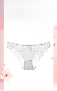 Detail van witte kanten slip met gladde stof en delicate golvende kanten randen
