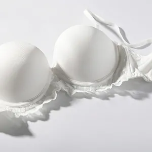 Seamless white lace bra for women with soft underwire and elegant u-shaped back design