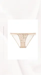 Detailed view of beige mesh panties with floral embroidery and polka dot patterns