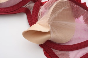 Detailed macro view of push-up bra interior showing removable padding and breathable mesh