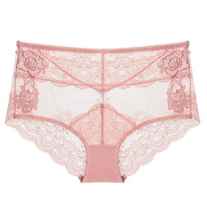 Elegant light pink floral lace panties with exquisite embroidery and breathable cotton crotch