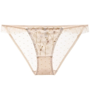 Sexy Women Lace Panties Transparent Mesh Floral Embroidery Breathable Low Waist Seamless Polyamide Briefs For Ladies