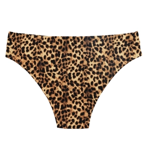 Detail shot of seamless low-waist ice silk briefs with leopard print and cotton crotch