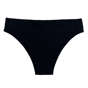 Detail of seamless black high-elasticity ice silk panties with pure cotton crotch lining