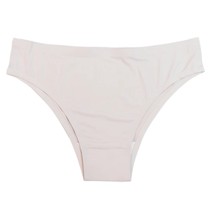 Close-up of seamless pink laser-cut briefs with a soft cotton crotch lining