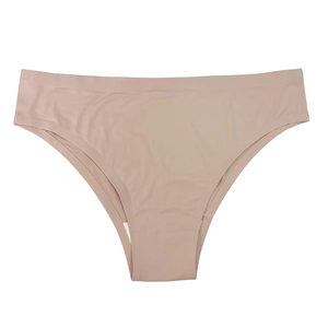 Detailed close-up of seamless skin-tone panty showing heat-pressed edges and cotton crotch