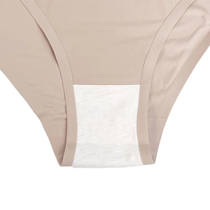 Detailed close-up of the white cotton crotch lining on seamless leopard panty